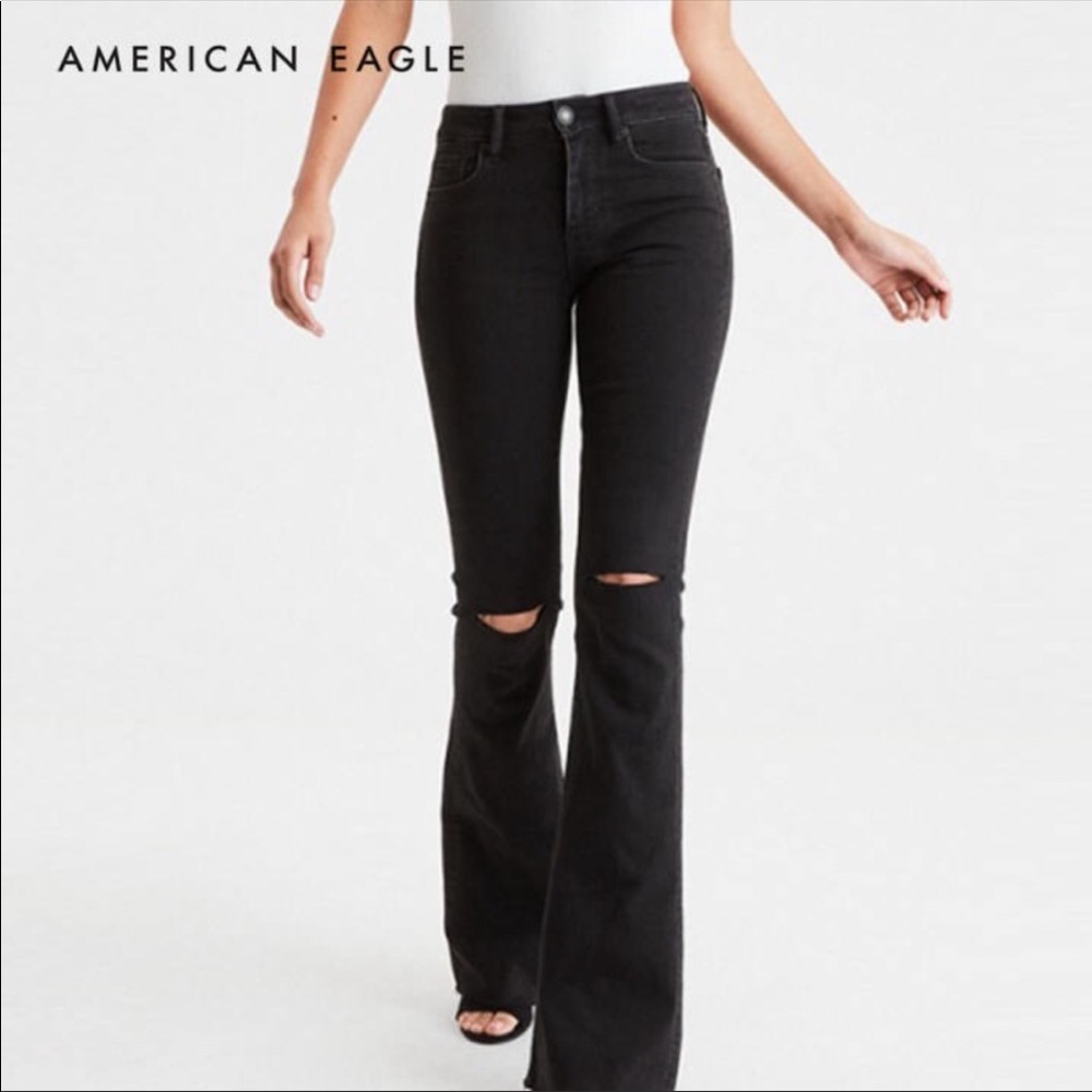 American Eagle High Rise Slim Flare Black Jeans